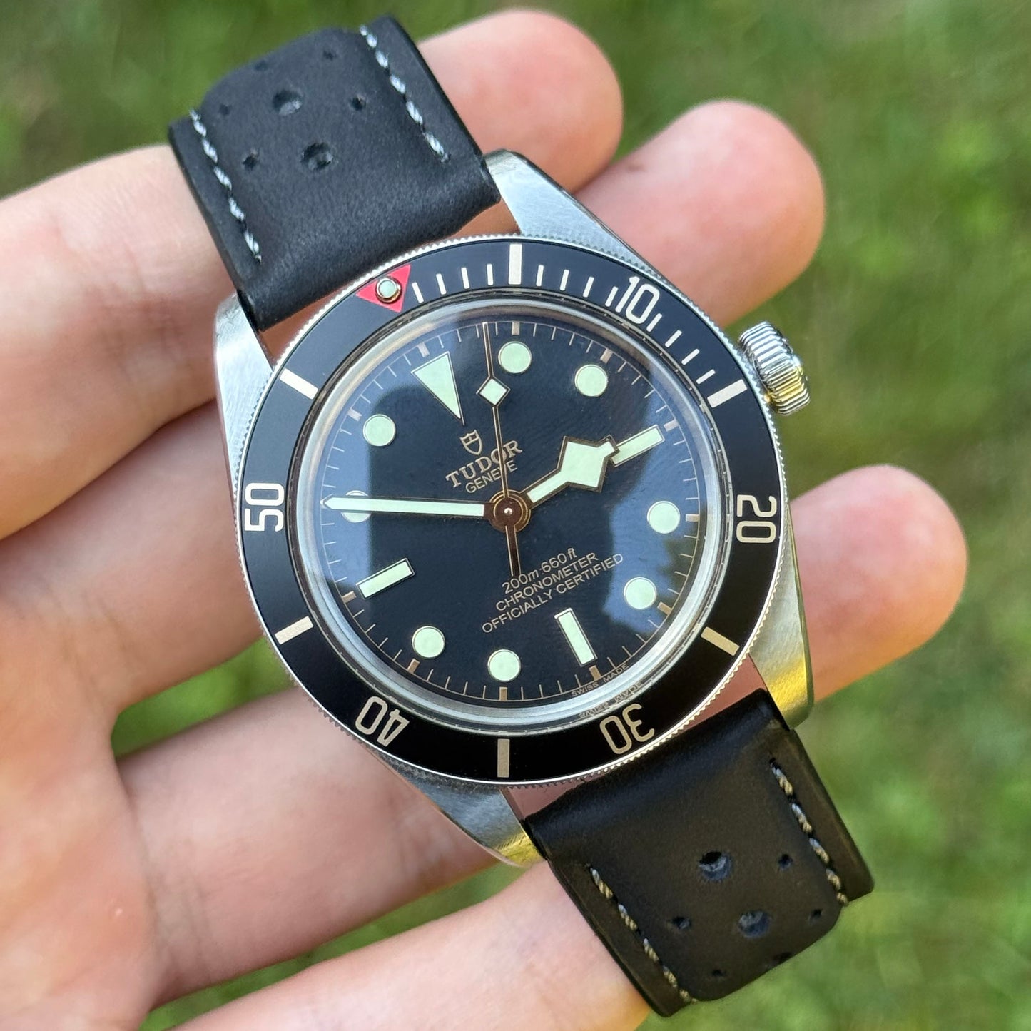 The Monte Carlo: Jet Black Perforated Leather Rally Watch Strap