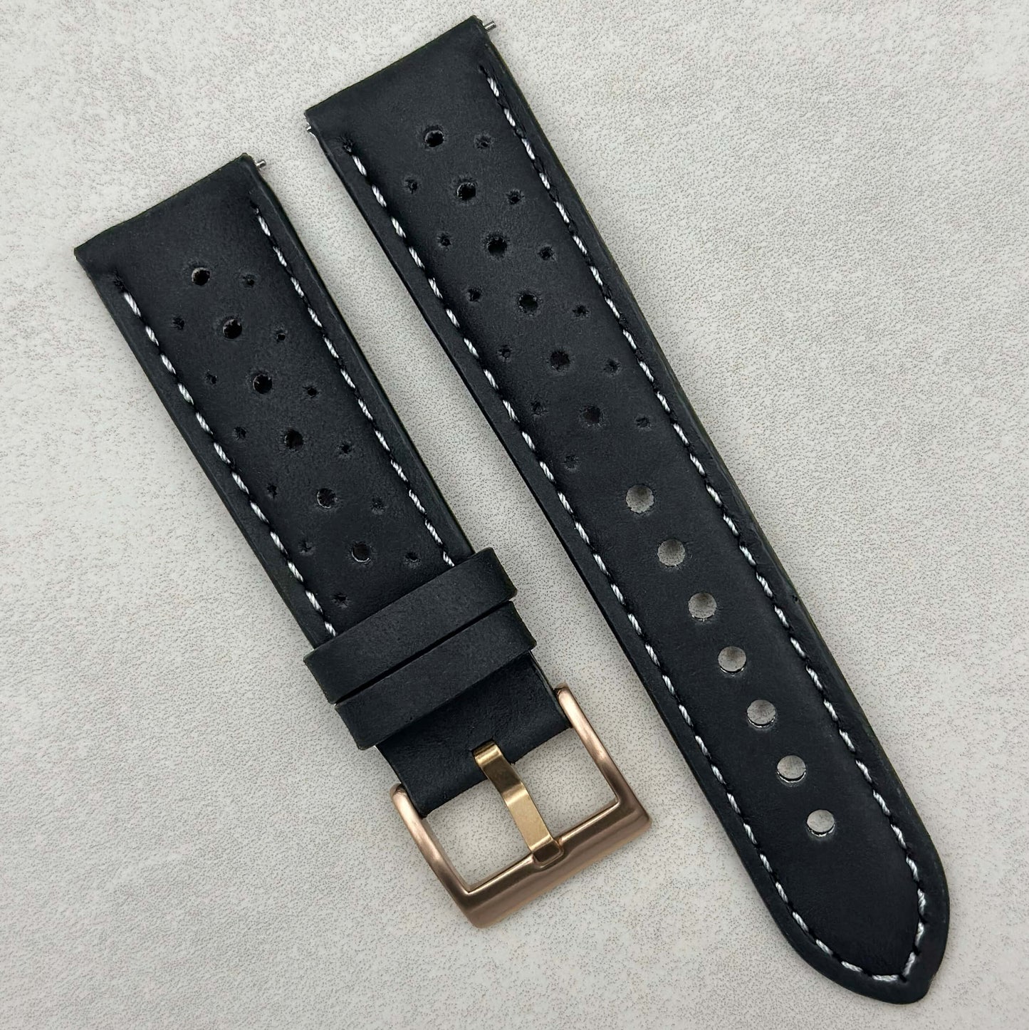 The Monte Carlo: Jet Black Perforated Leather Rally Watch Strap