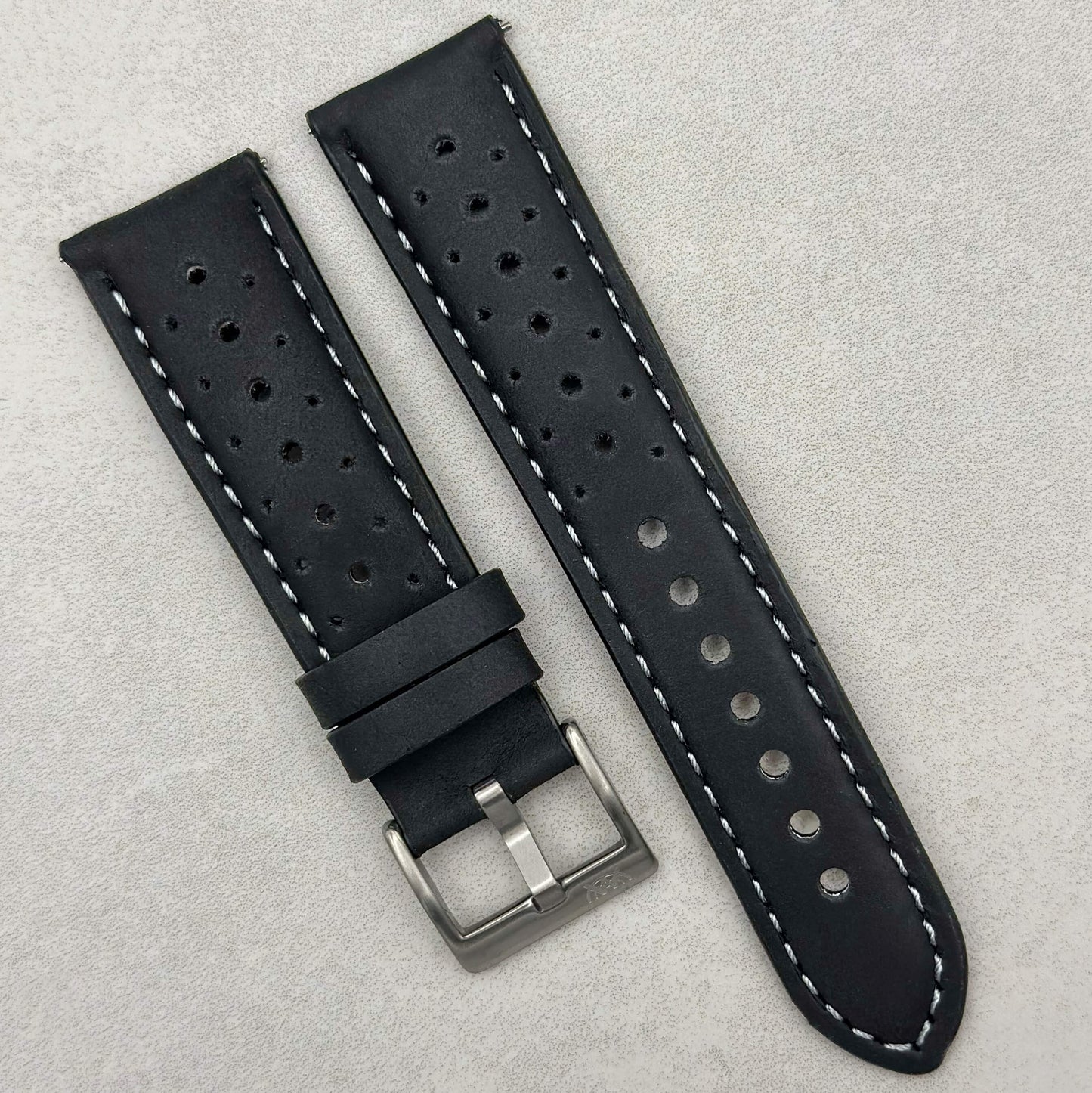 The Monte Carlo: Jet Black Perforated Leather Rally Watch Strap