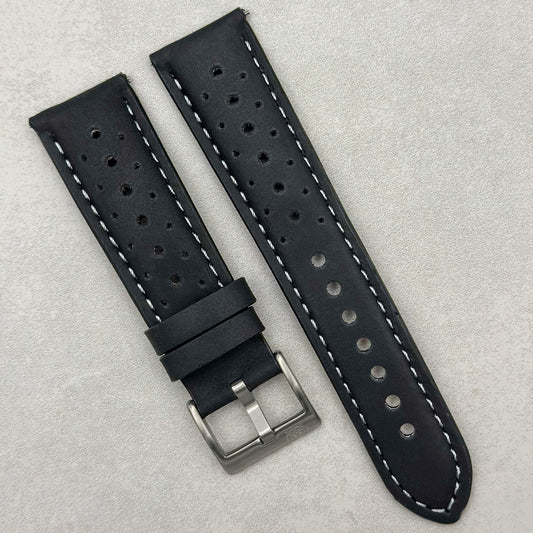 The Monte Carlo: Jet Black Perforated Leather Rally Watch Strap