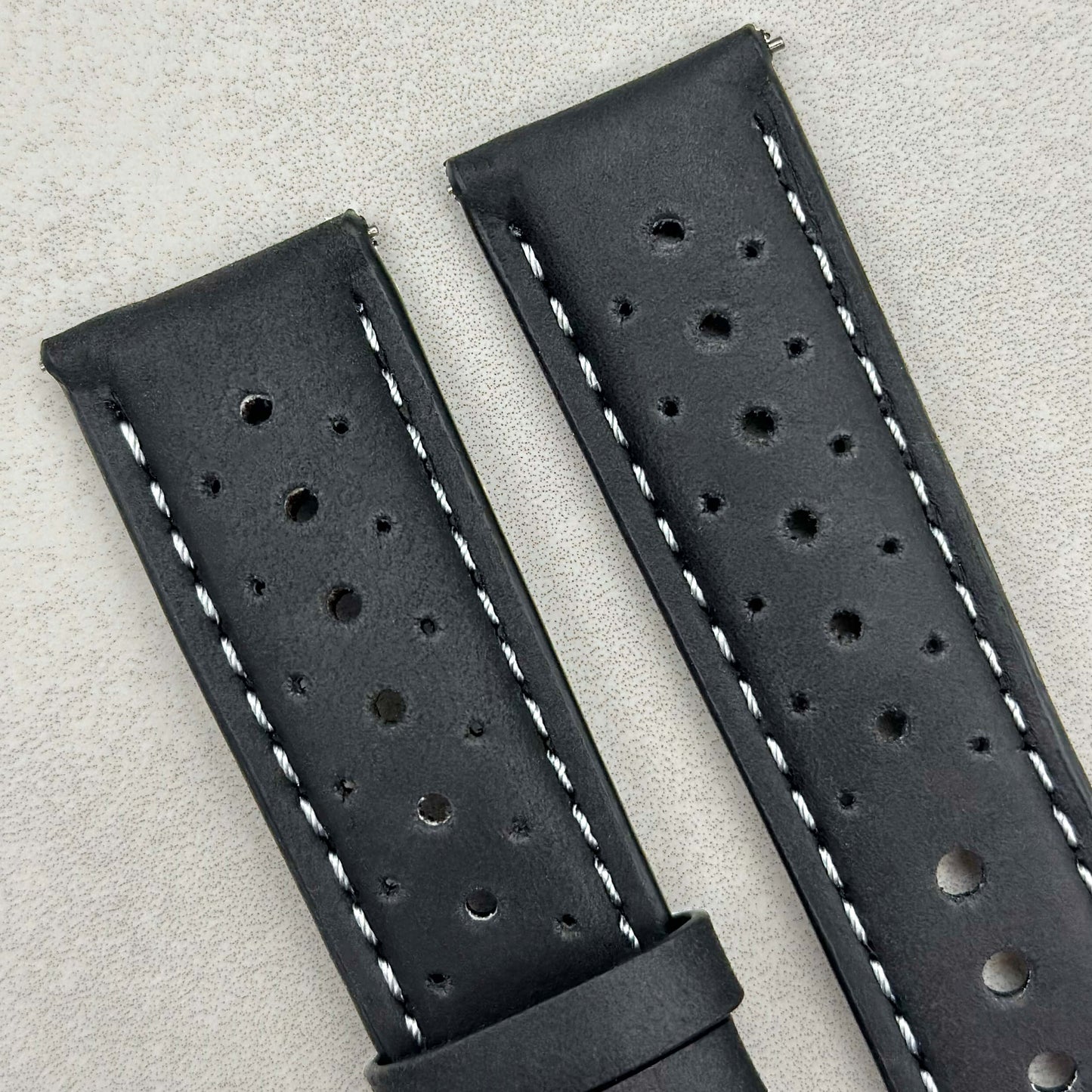 The Monte Carlo: Jet Black Perforated Leather Rally Watch Strap