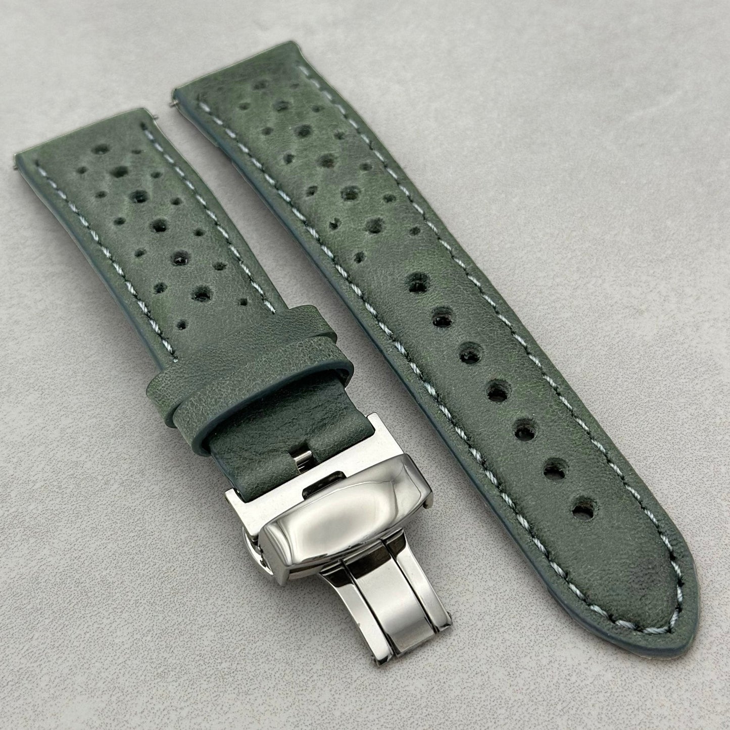 The Monte Carlo: Graphite Grey Perforated Leather Rally Watch Strap
