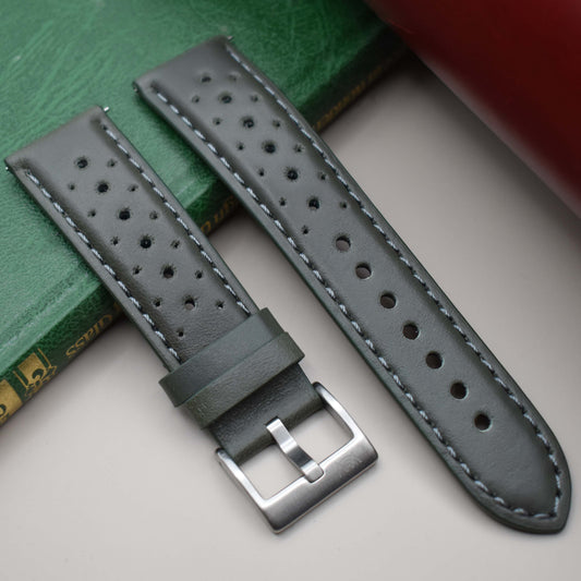 The Monte Carlo: Graphite Grey Perforated Leather Rally Watch Strap