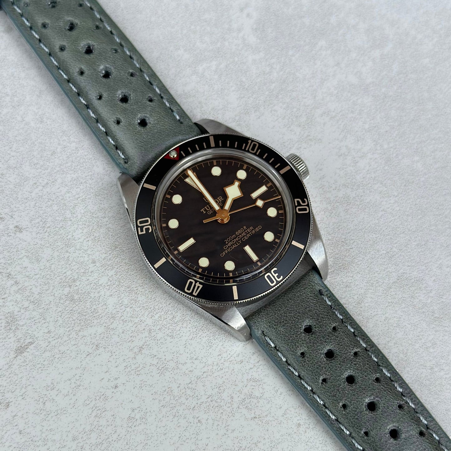 The Monte Carlo: Graphite Grey Perforated Leather Rally Watch Strap