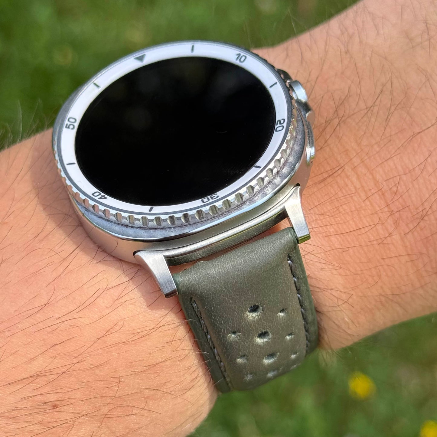The Monte Carlo: Graphite Grey Perforated Leather Rally Samsung Galaxy Watch Ultra / Watch 8/9 Strap