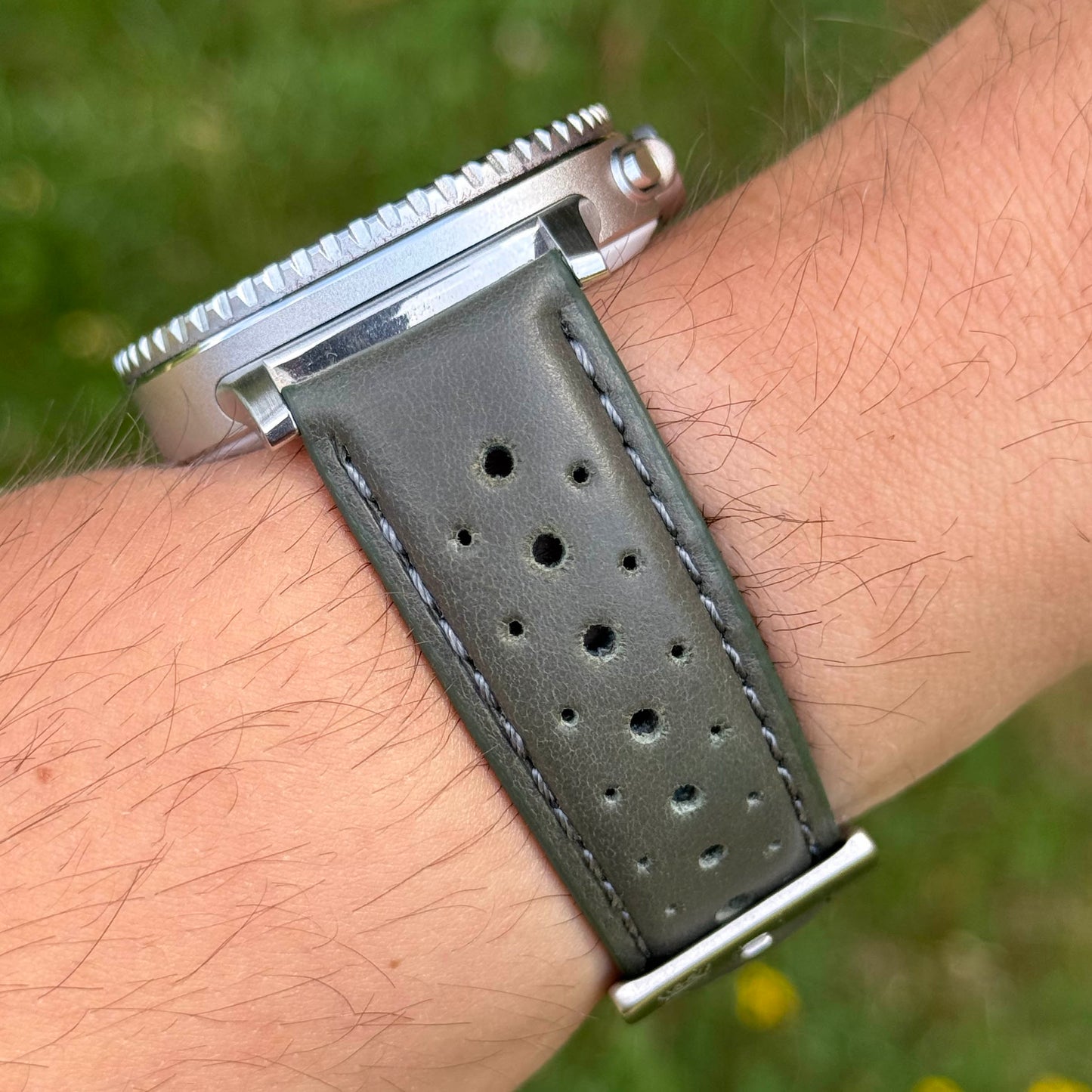 The Monte Carlo: Graphite Grey Perforated Leather Rally Samsung Galaxy Watch Ultra / Watch 8/9 Strap