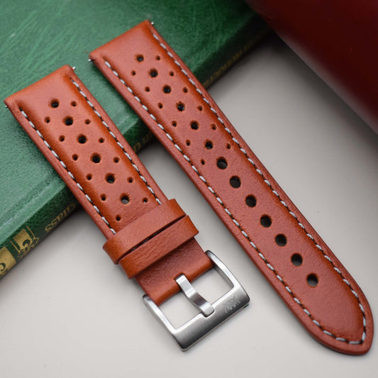 The Monte Carlo: Russet Orange Perforated Leather Rally Watch Strap