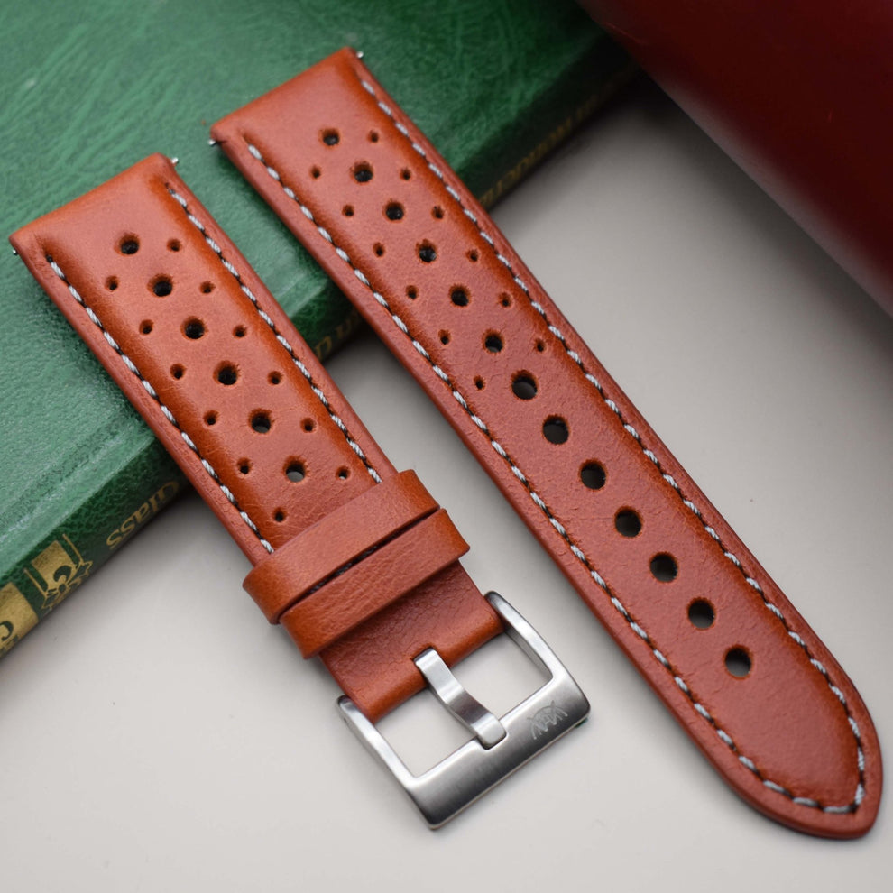 Russet Orange Perforated Leather Rally Watch Strap – Watch and Strap Co