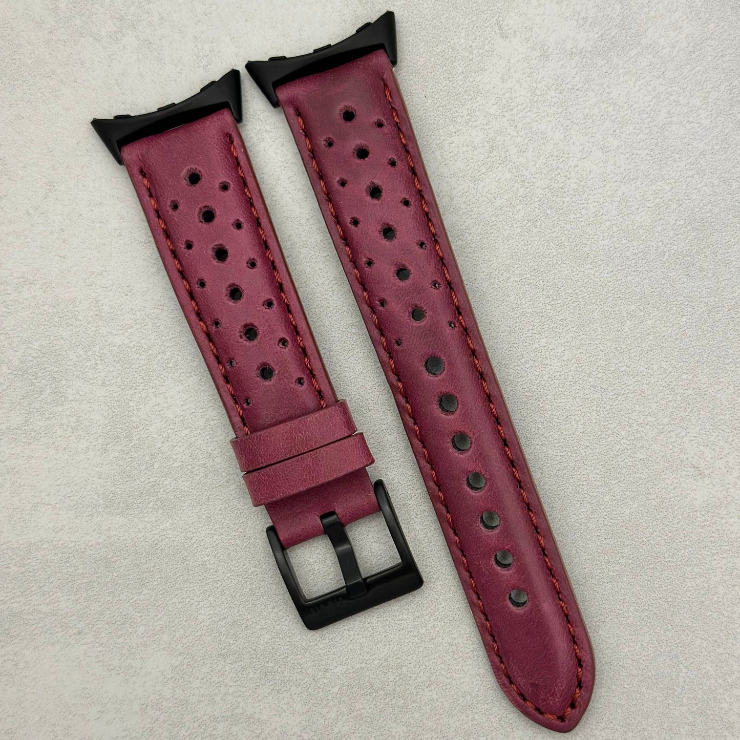 The Monte Carlo: Plum Purple Perforated Leather Google Pixel Watch Strap