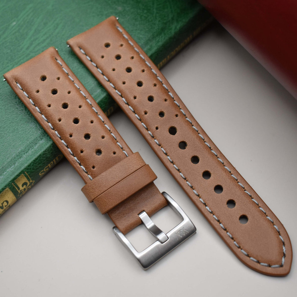Royal Rally Strap Vintage Tan Perforated Leather Rally Watch Strap β Watch and Strap Co