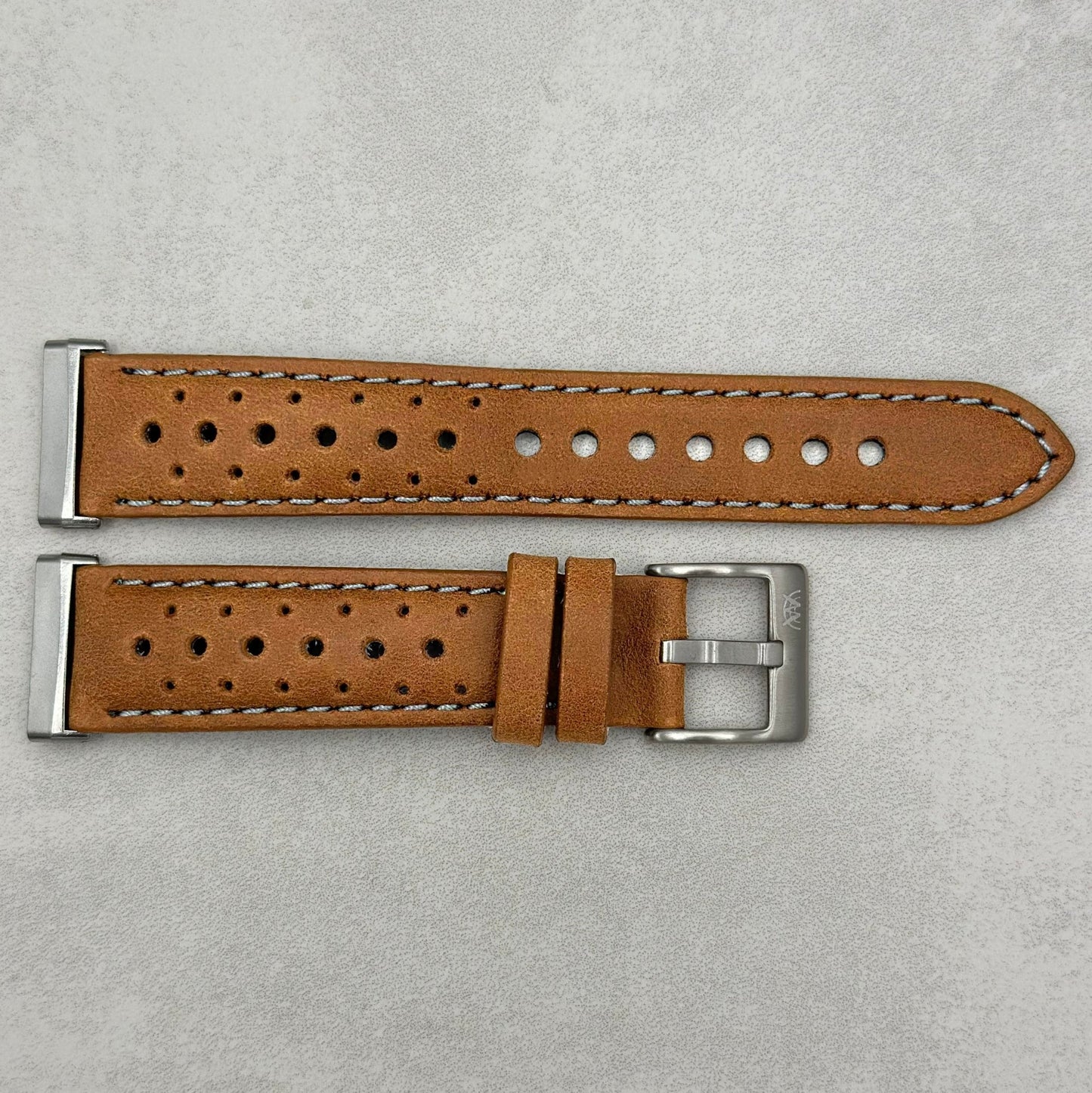 The Monte Carlo: Vintage Tan Perforated Leather Fitbit Versa/Sense Watch Strap