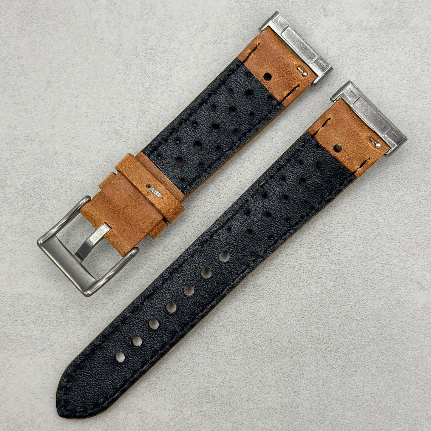 The Monte Carlo: Vintage Tan Perforated Leather Fitbit Versa/Sense Watch Strap