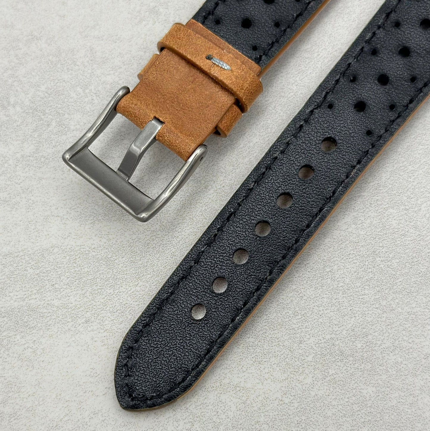 The Monte Carlo: Vintage Tan Perforated Leather Fitbit Versa/Sense Watch Strap