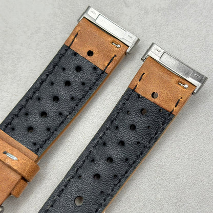 The Monte Carlo: Vintage Tan Perforated Leather Fitbit Versa/Sense Watch Strap
