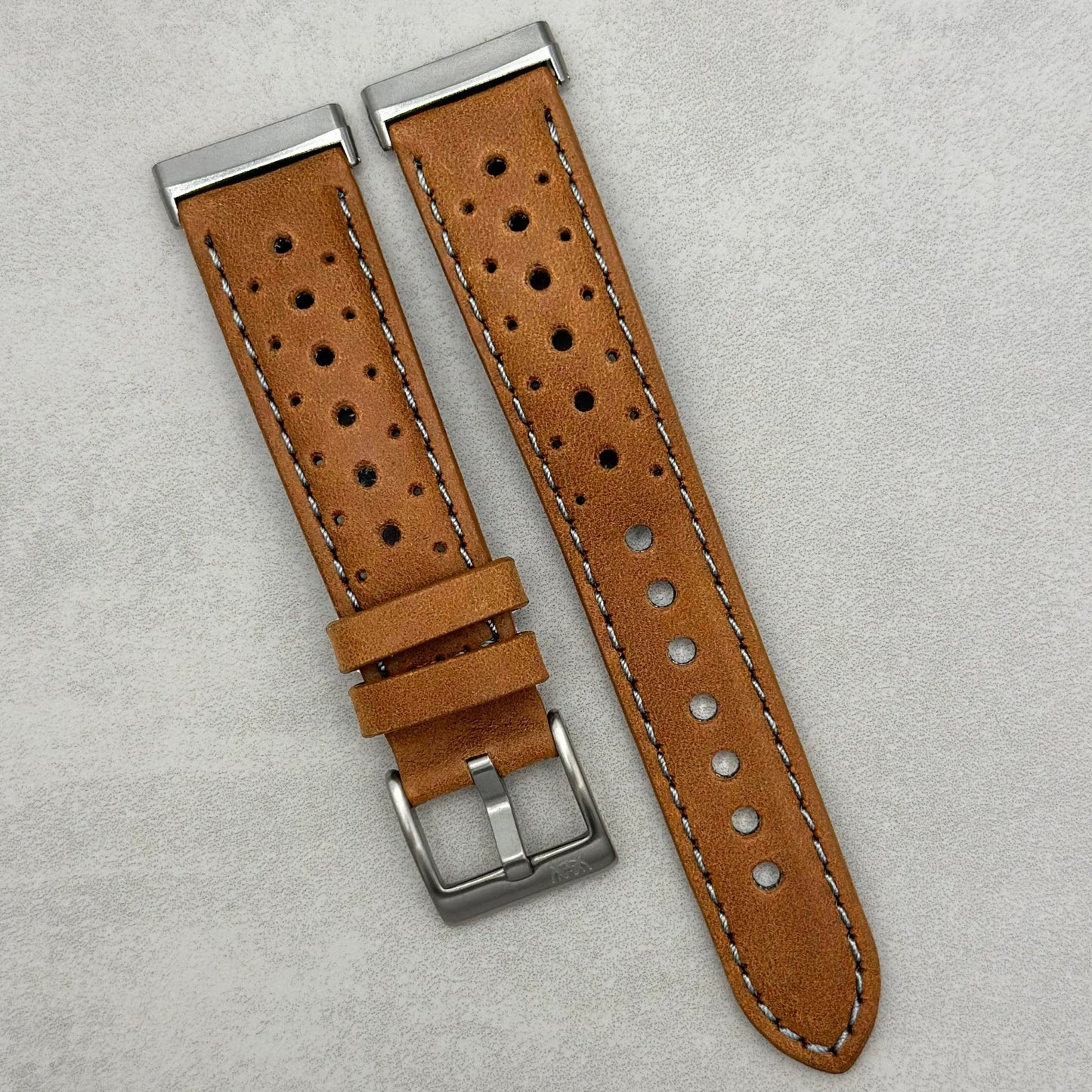 The Monte Carlo: Vintage Tan Perforated Leather Fitbit Versa/Sense Watch Strap