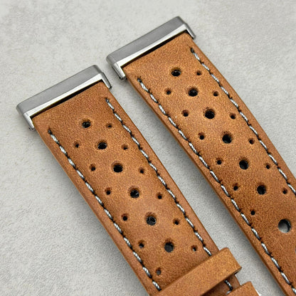 The Monte Carlo: Vintage Tan Perforated Leather Fitbit Versa/Sense Watch Strap