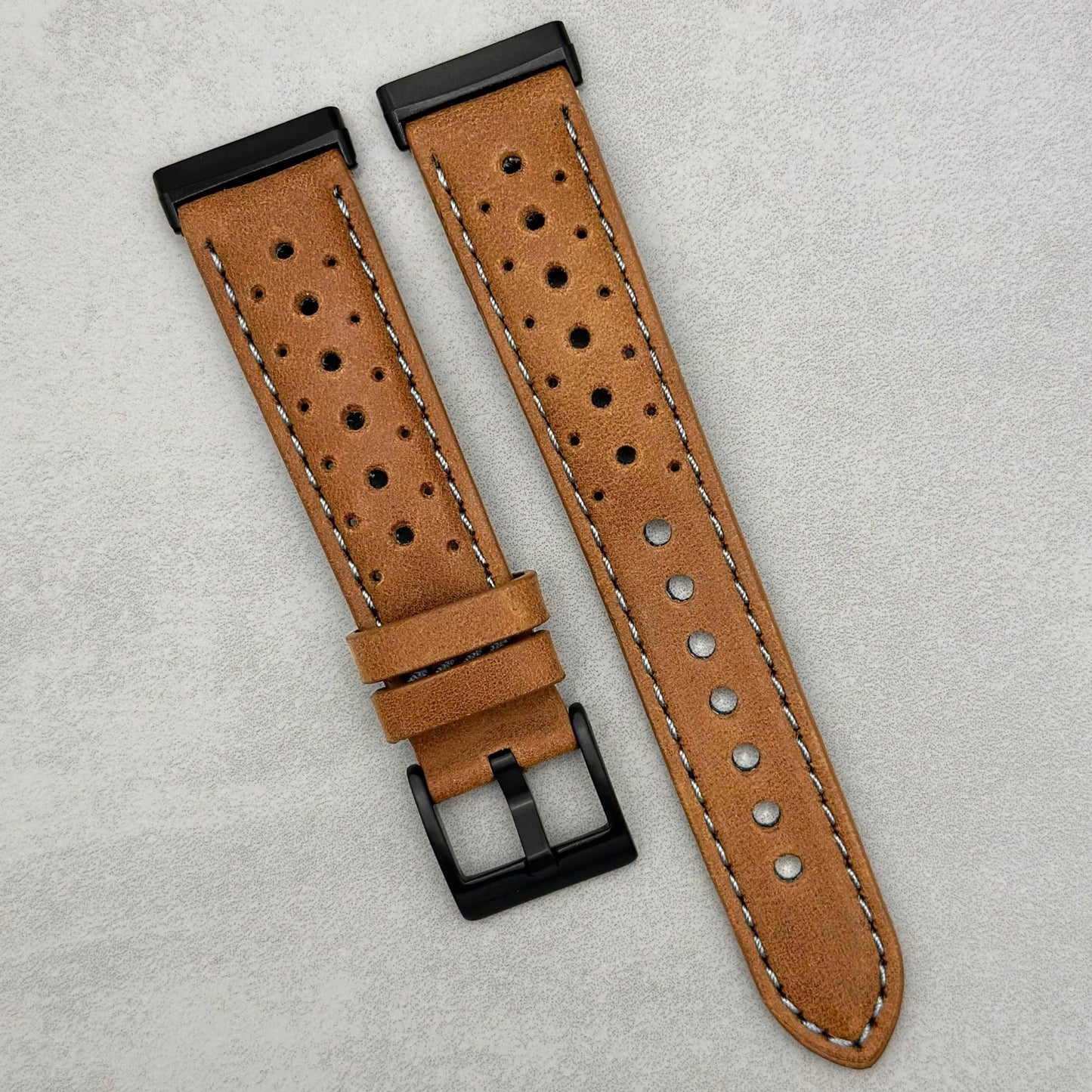 The Monte Carlo: Vintage Tan Perforated Leather Fitbit Versa/Sense Watch Strap