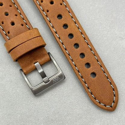 The Monte Carlo: Vintage Tan Perforated Leather Google Pixel Watch Strap