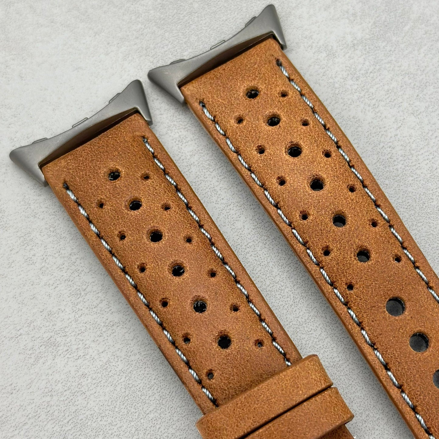 The Monte Carlo: Vintage Tan Perforated Leather Google Pixel Watch Strap