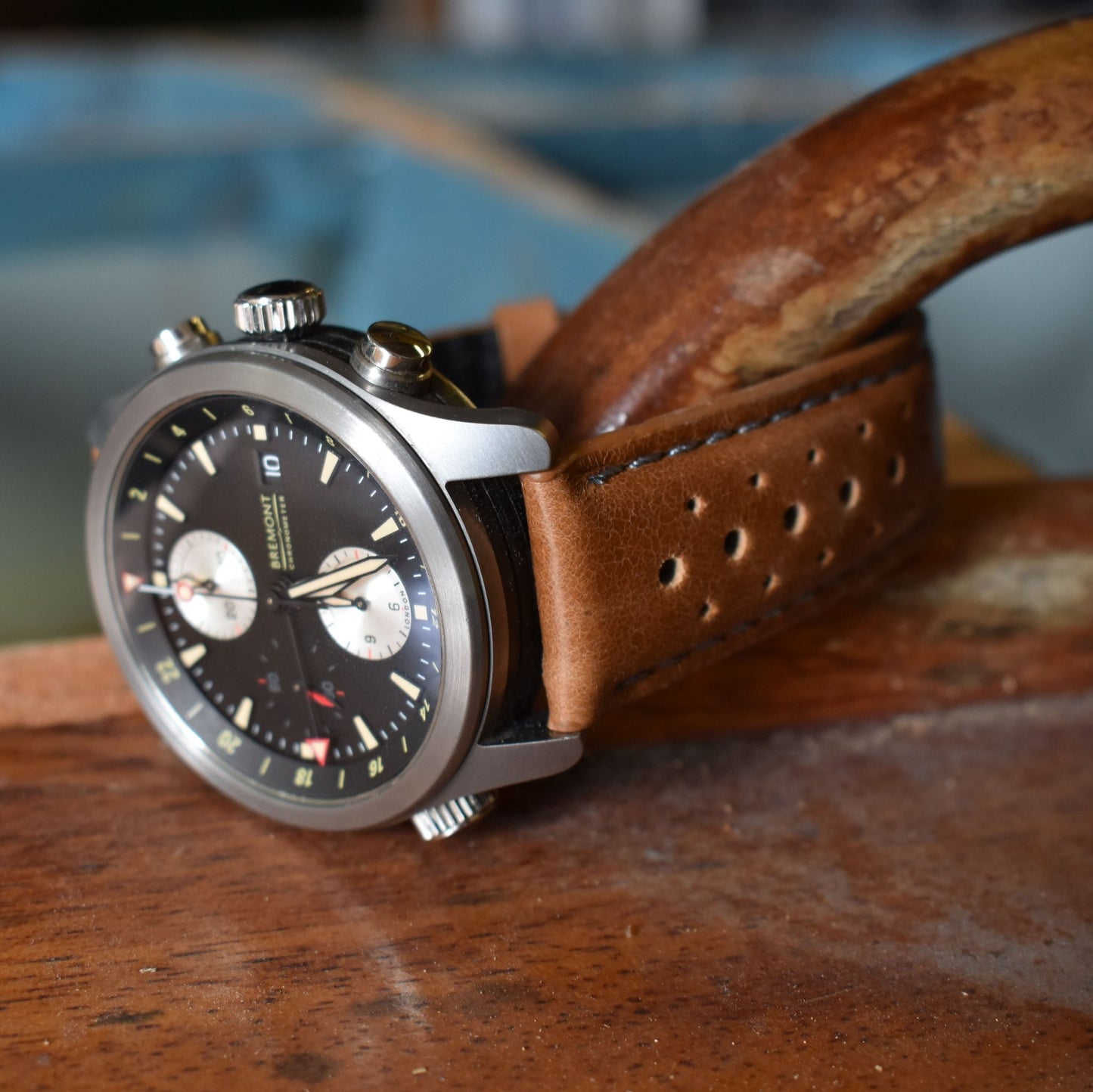 The Monte Carlo: Vintage Tan Perforated Leather Rally Watch Strap