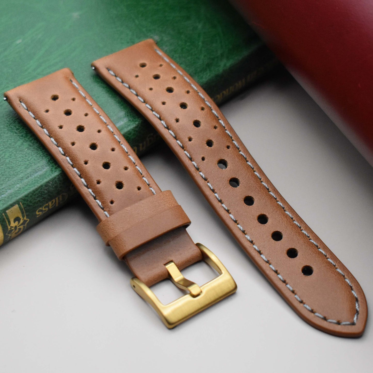 The Monte Carlo: Vintage Tan Perforated Leather Rally Watch Strap