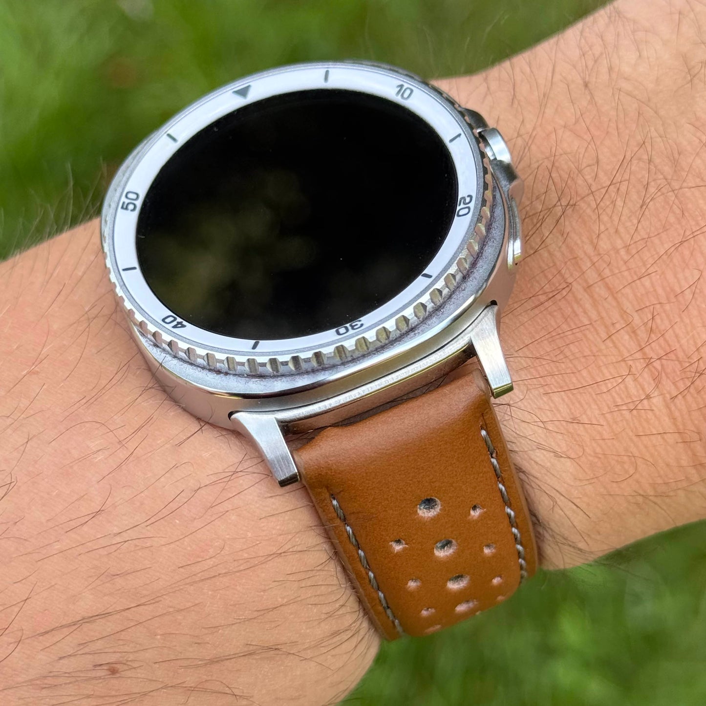 The Monte Carlo: Vintage Tan Perforated Leather Rally Samsung Galaxy Watch Ultra / Watch 8/9 Strap
