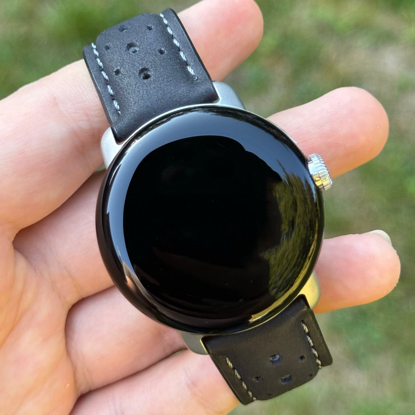 The Monte Carlo: Jet Black Perforated Leather Google Pixel Watch Strap