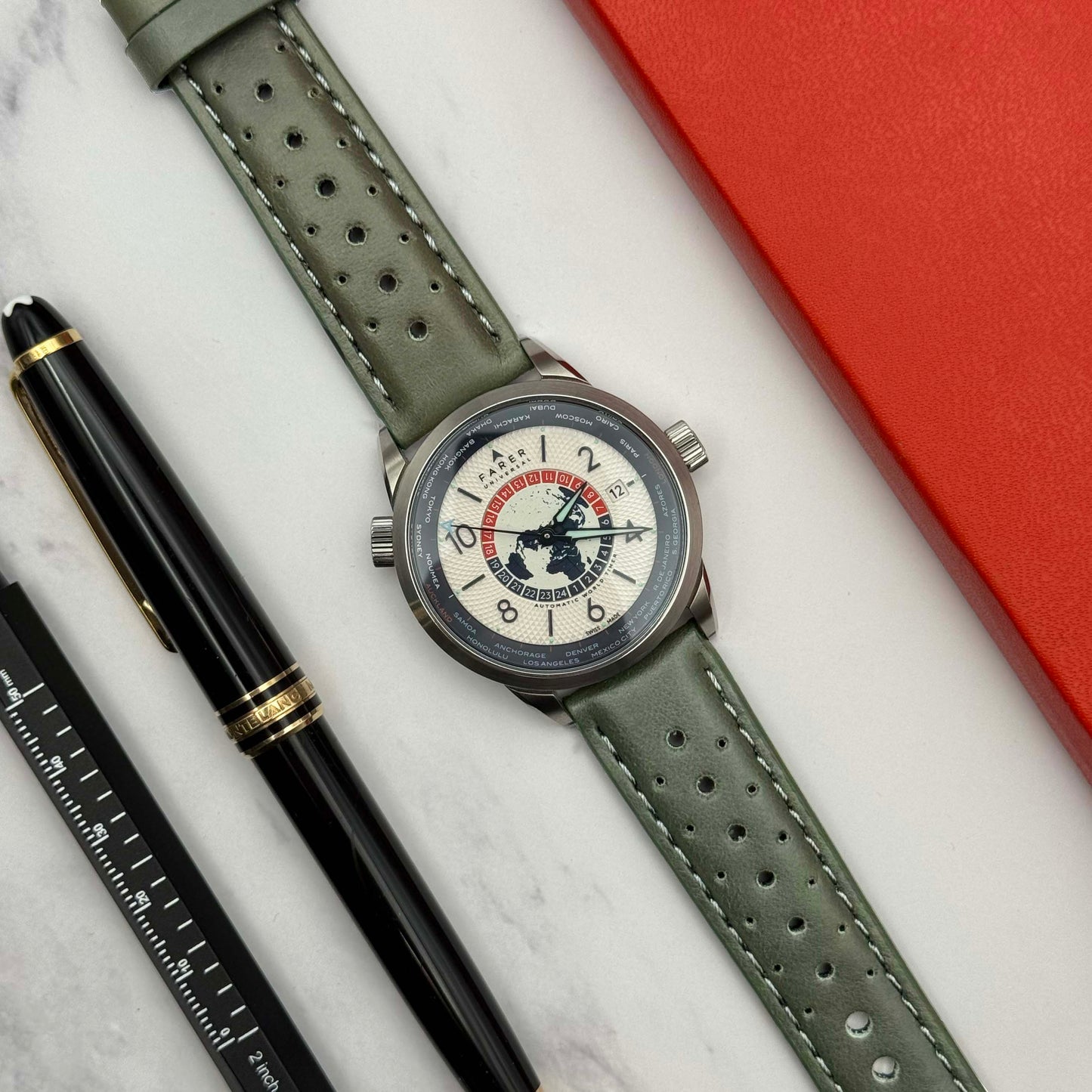 The Monte Carlo: Graphite Grey Perforated Leather Rally Watch Strap