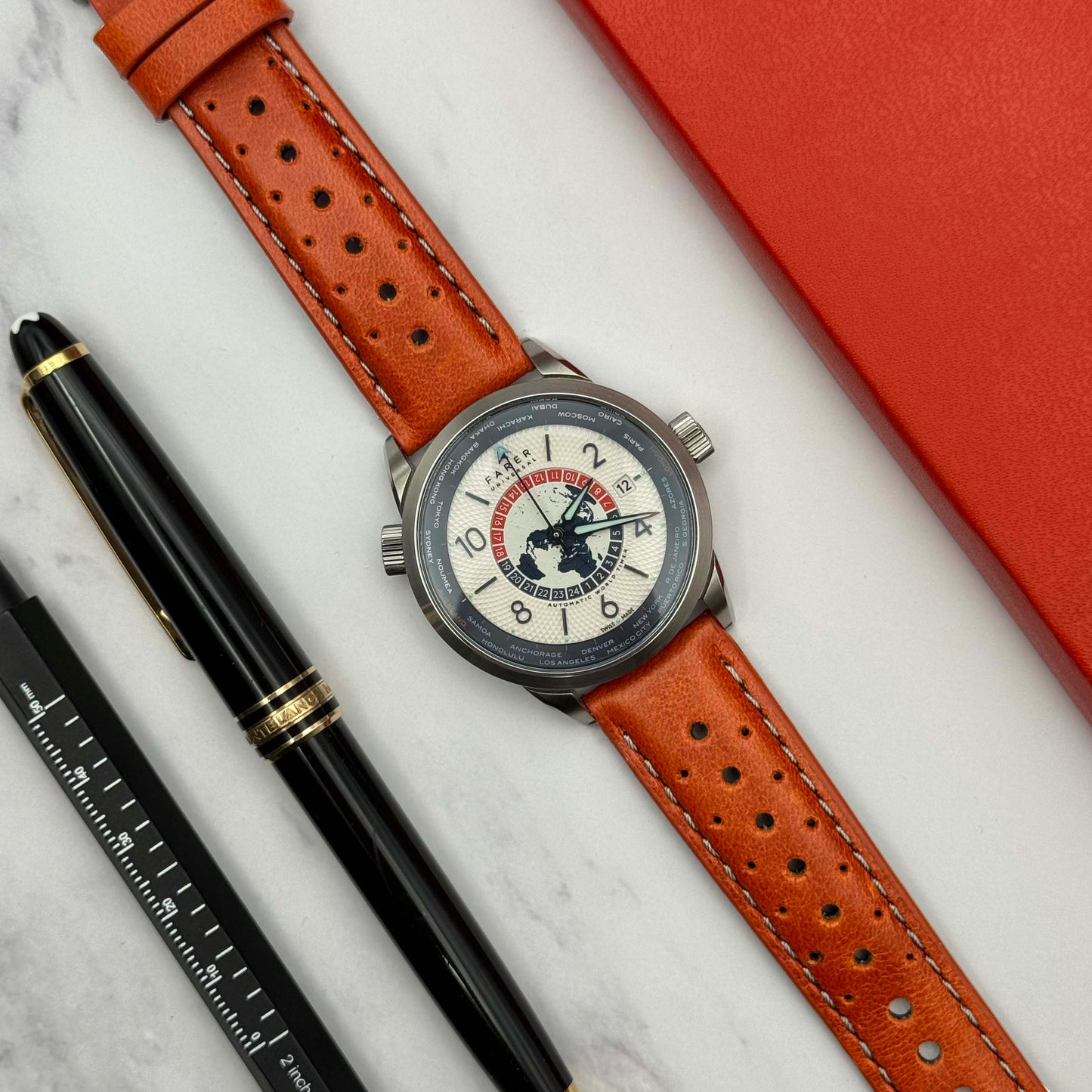 The Monte Carlo: Russet Orange Perforated Leather Rally Watch Strap