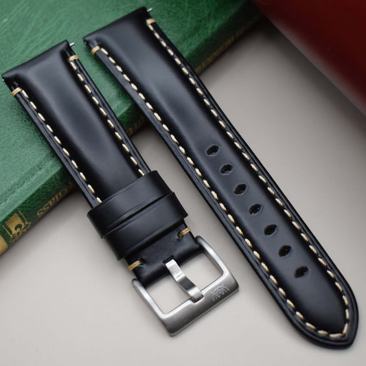The Oslo: Jet Black Full Grain Leather Watch Strap