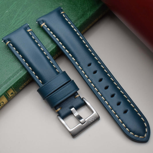 The Oslo: Petrol Blue Full Grain Leather Watch Strap