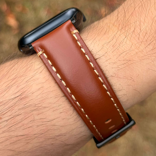 The Oslo: Dark Caramel Brown Padded Full Grain Leather Apple Watch Strap