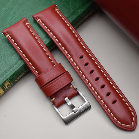 The Oslo: Blood Red Full Grain Leather Watch Strap