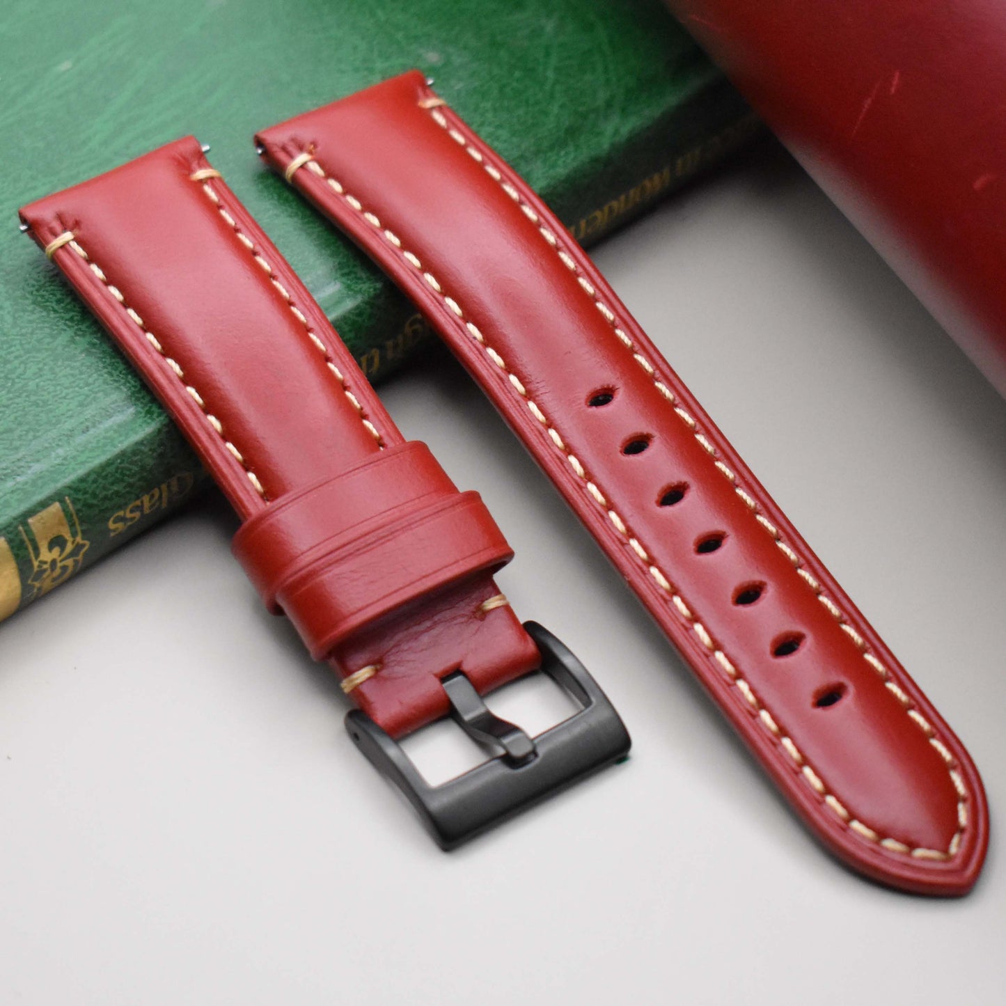 The Oslo: Blood Red Full Grain Leather Watch Strap