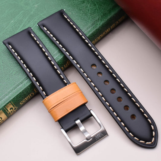 The Oxford: Jet Black Padded Calf Skin Watch Strap