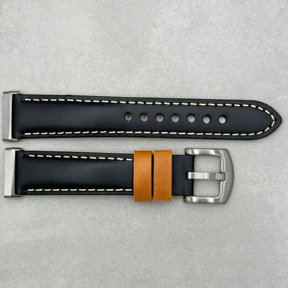 The Oxford: Jet Black Padded Calf Skin Fitbit Versa/Sense Watch Strap