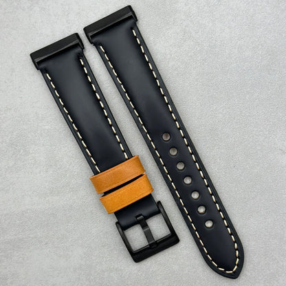 The Oxford: Jet Black Padded Calf Skin Fitbit Versa/Sense Watch Strap