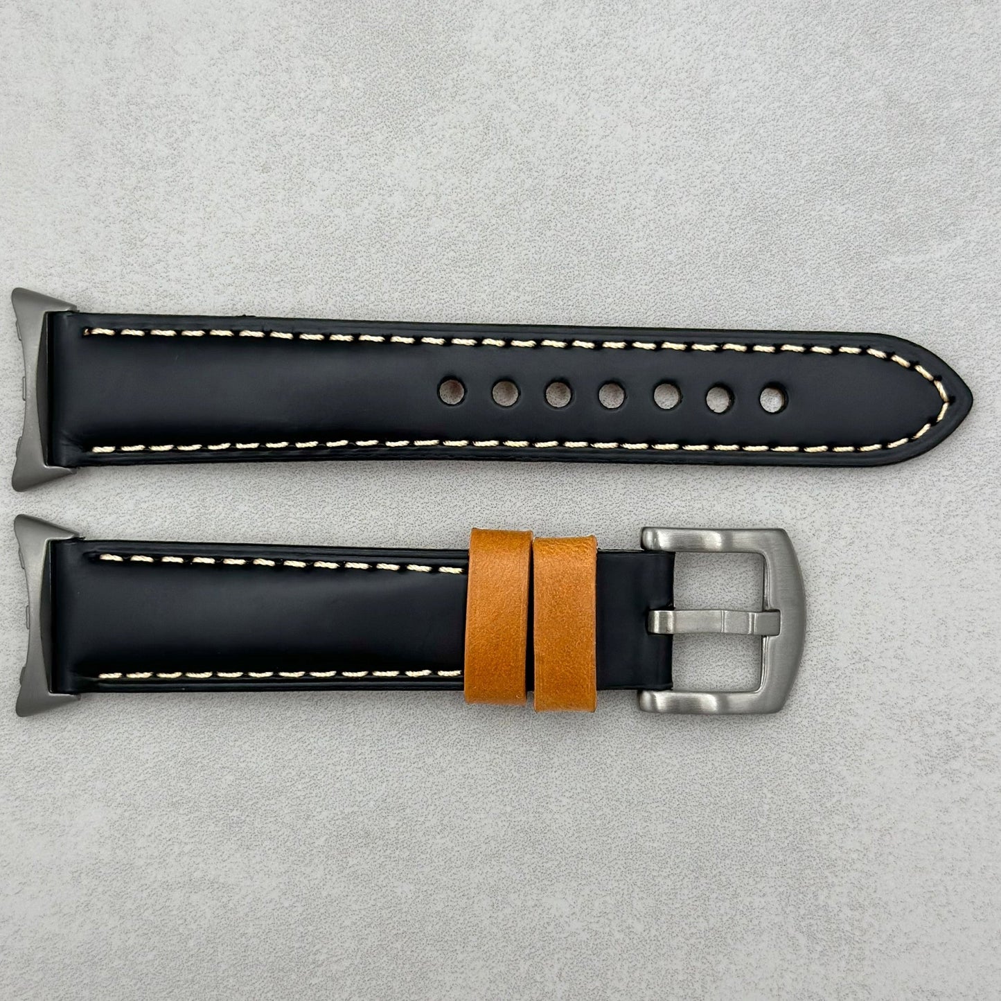 The Oxford: Jet Black Padded Calf Skin Google Pixel Watch Strap