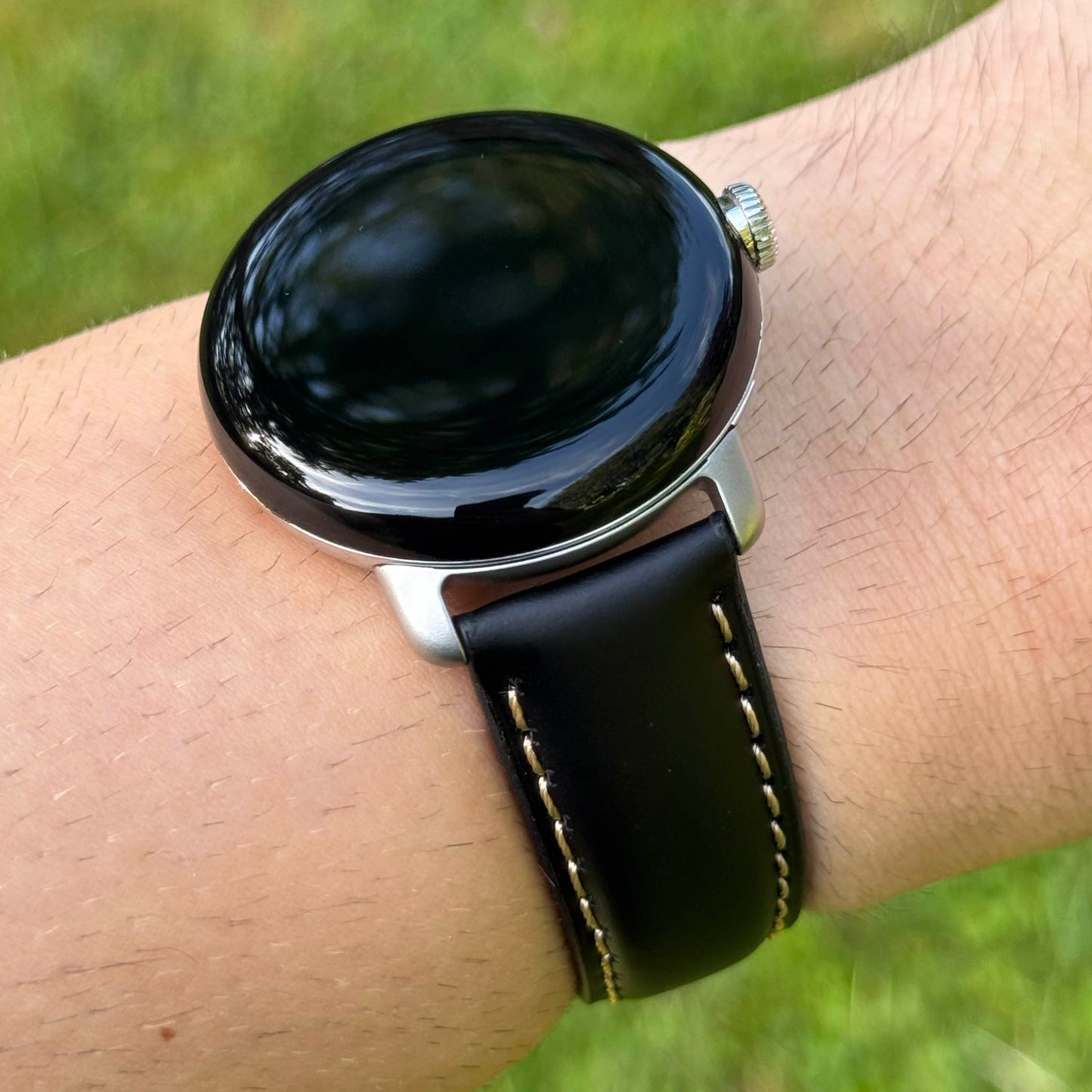 Oxford black full grain leather Google Pixel Watch strap. Google Pixel Watch 2, 3, 4. Watch And Strap