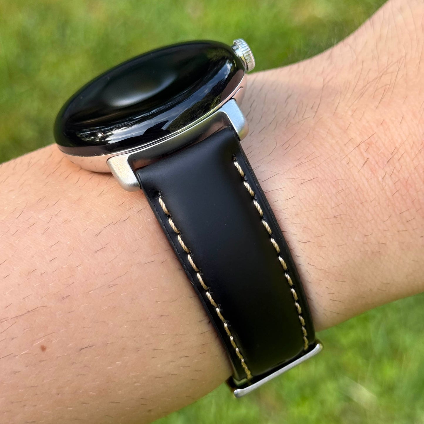 Oxford black full grain leather Google Pixel Watch strap. Google Pixel Watch 2, 3, 4. Watch And Strap