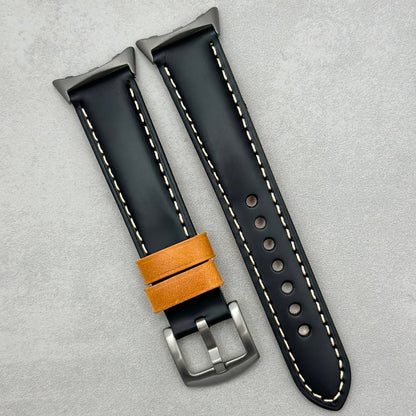 The Oxford: Jet Black Padded Calf Skin Google Pixel Watch Strap