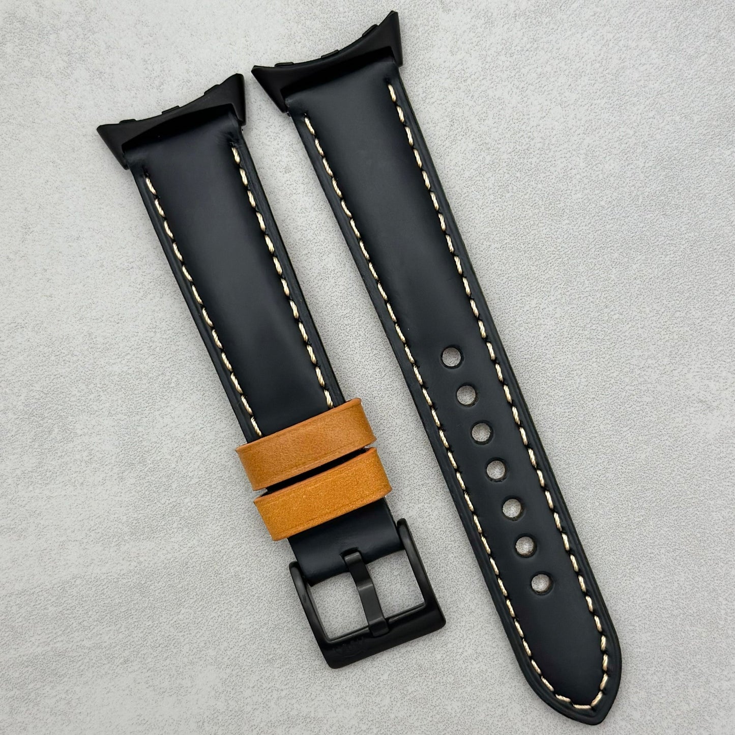 The Oxford: Jet Black Padded Calf Skin Google Pixel Watch Strap