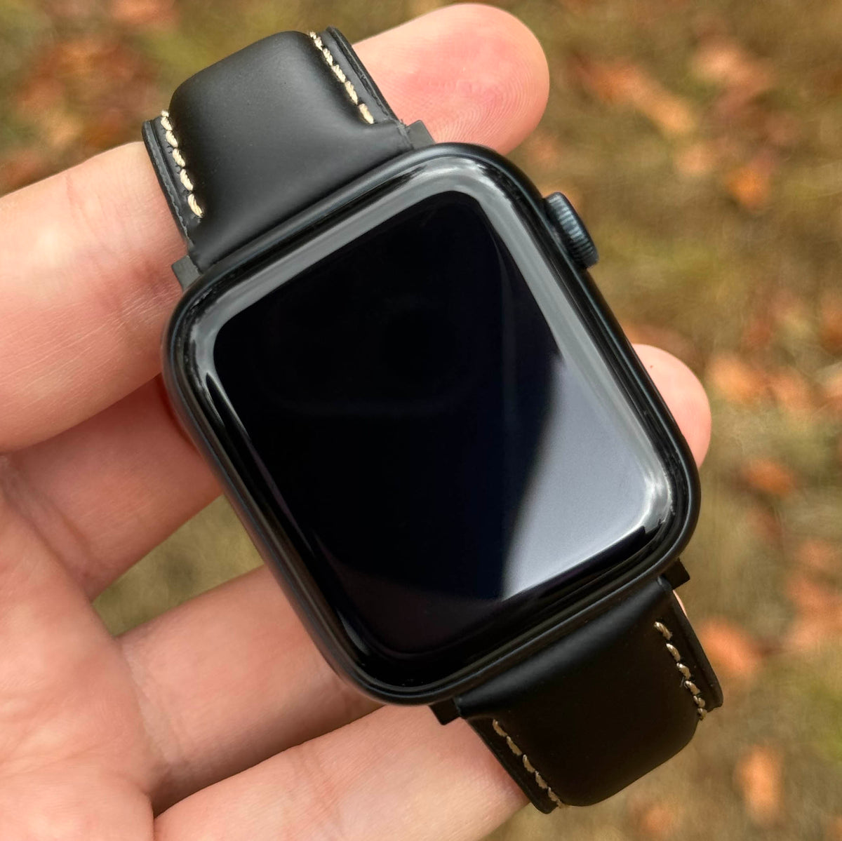 The Oxford: Jet Black Padded Calf Skin Apple Watch Strap