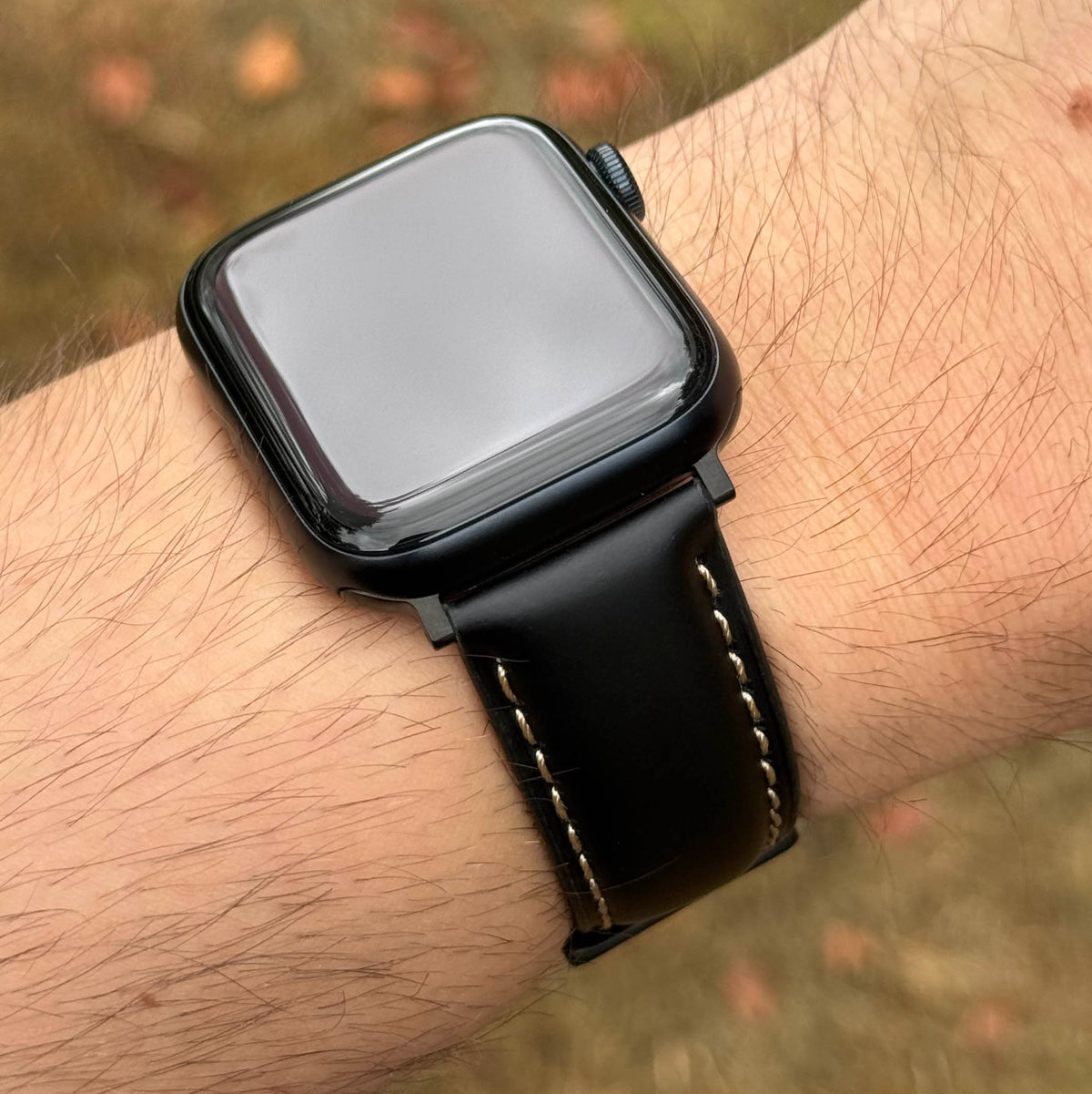 The Oxford: Jet Black Padded Calf Skin Apple Watch Strap