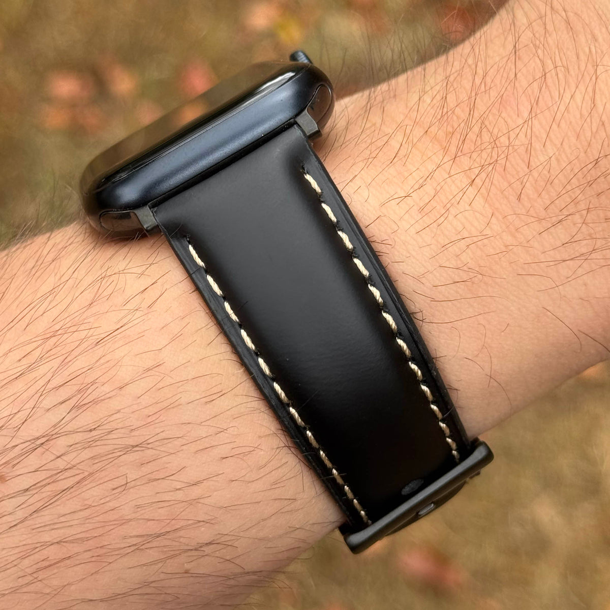 The Oxford: Jet Black Padded Calf Skin Apple Watch Strap