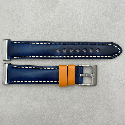 The Oxford: Navy Blue Padded Calf Skin Fitbit Versa/Sense Watch Strap