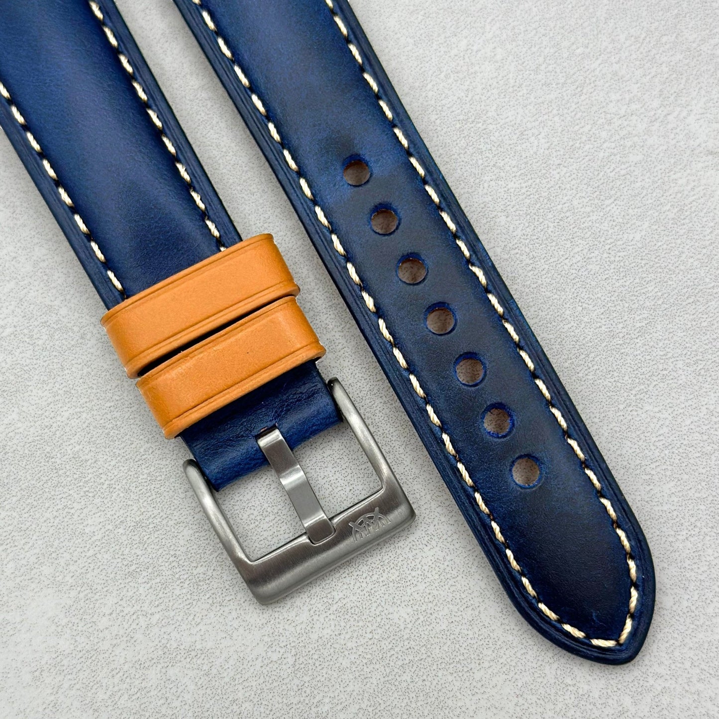 The Oxford: Navy Blue Padded Calf Skin Fitbit Versa/Sense Watch Strap