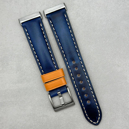 The Oxford: Navy Blue Padded Calf Skin Fitbit Versa/Sense Watch Strap