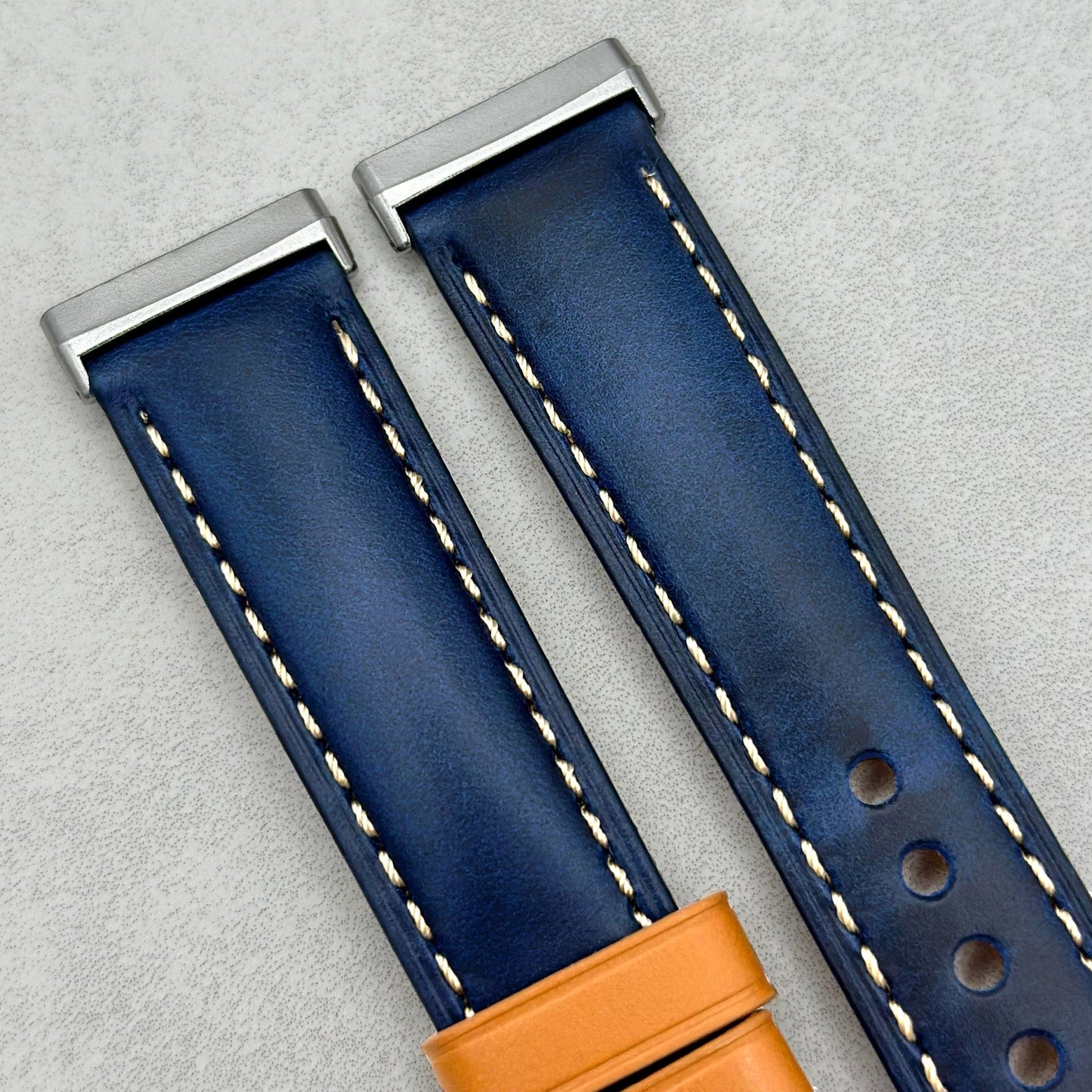 The Oxford: Navy Blue Padded Calf Skin Fitbit Versa/Sense Watch Strap