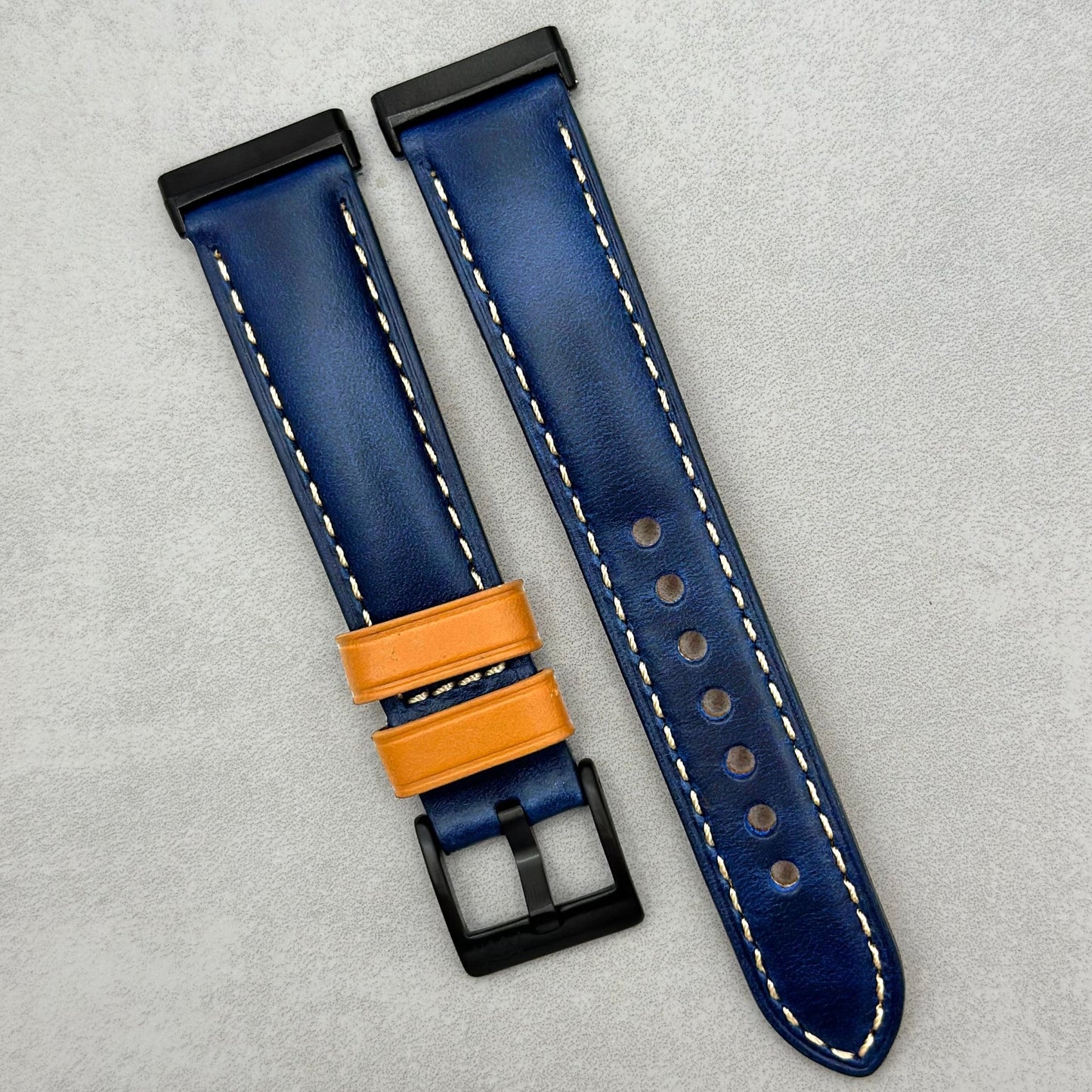 The Oxford: Navy Blue Padded Calf Skin Fitbit Versa/Sense Watch Strap